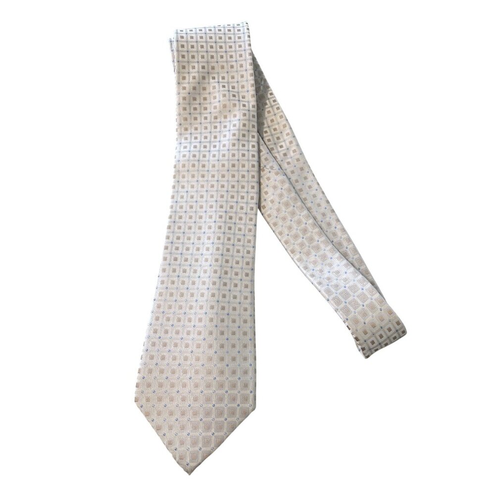 Sean John Neck Tie Standard Size Beige Blue Diamond 100% Silk  Professional